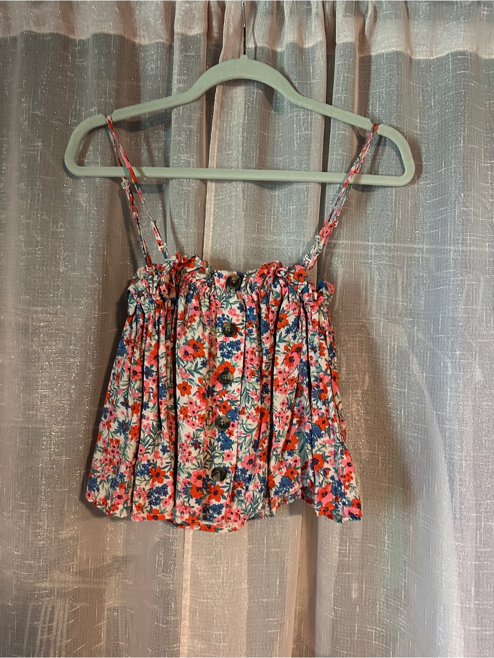 American Eagle Outfitters Floral Button-Front Camisole - Pink & Blue